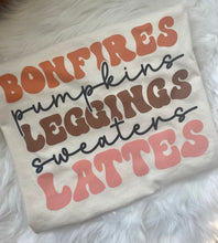 Load image into Gallery viewer, Bonfires Pumpkins Leggings Sweaters Lattes (D350)
