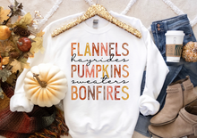 Load image into Gallery viewer, Flannels Hayrides Pumpkins Sweaters Bonfires (D412)
